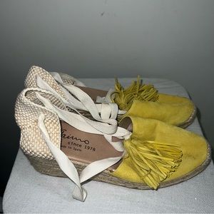Gaimo Lace Up Wedge Tassel Espadrilles Yellow
